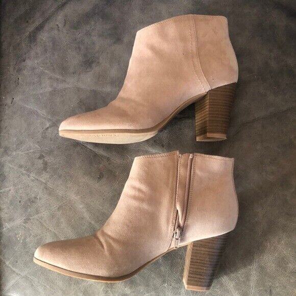 Old Navy Size 9 tan side zip Ankle Boots Booties Women’s stacked 3 inch heel - Picture 1 of 4